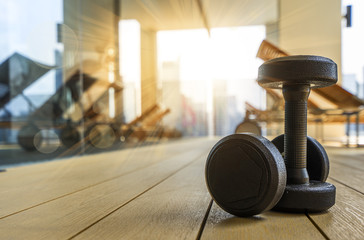 Dumbbell in Fitness Room at the morning