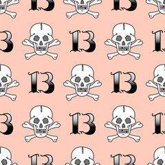 Grunge seamless pattern with skulls vector illustration human bone horror art dead skeleton.