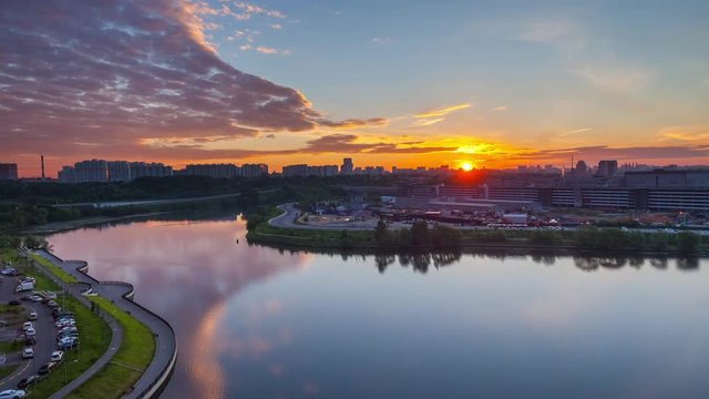 Timelapse of sunrise over Moscow river