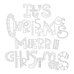 Christmas greetings. Decorative black and white lettering for holiday cards, coloring.