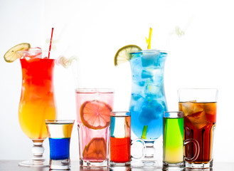colorful cocktails on white backgroung