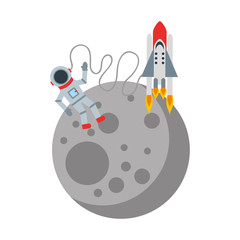 astronaut in the moon comic character icon vector illustration design
