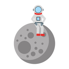 astronaut in the moon comic character icon vector illustration design