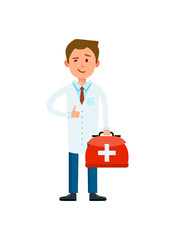 Male doctor in white coat isolated icon. Medical professional staff character, people healthcare, modern medicine vector illustration.