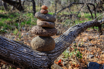 A rock carin marks the trail along Oak Creek near Sedona, Arizona.