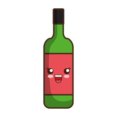 kawaii wine bottle  icon over white background colorful design vector illustration