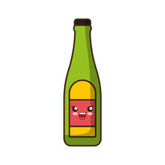 kawaii beer bottle icon over white background colorful design vector illustration