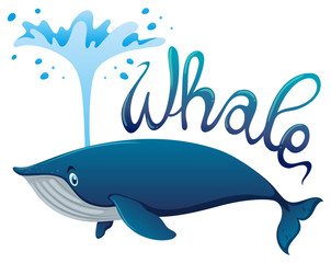Whale splashing water with word