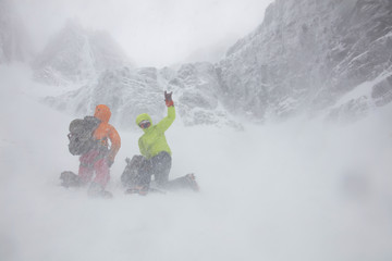 Climbers in extreme blizzard