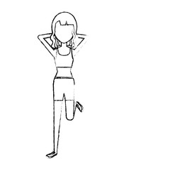 Woman doing aerobics with sport wear vector illustration design