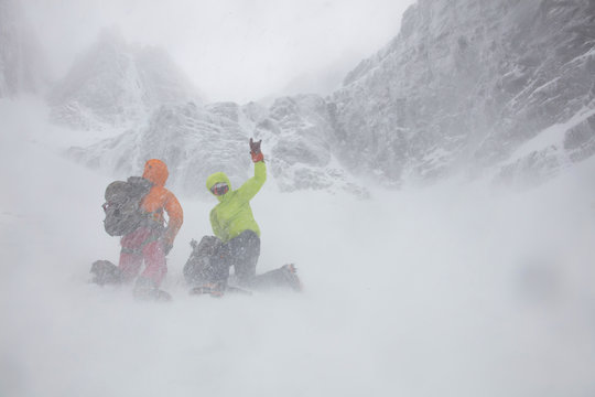 Climbers in extreme blizzard