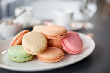Plate of Macarons in a cafe