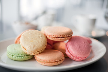 Plate of Macarons in a cafe