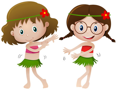 Two girl in hawaii costume dancing