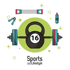 Obraz premium colorful poster of sports lifestyle with weightlifting icons vector illustration