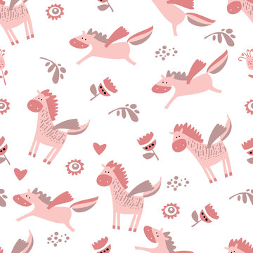 seamless pattern of a cute unicorn, horse.  vector illustration