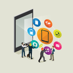 businessman playing technology of mobile phone