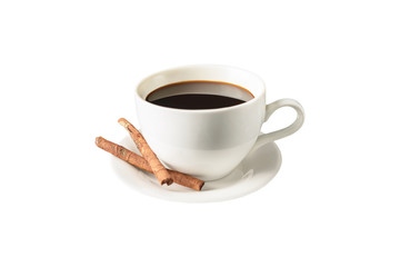 coffee espresso and cinnamon isolated white background