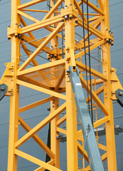 Industrial construction crane close-up view.