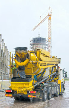 Concrete mixer truck on construction site. HDR Photo.