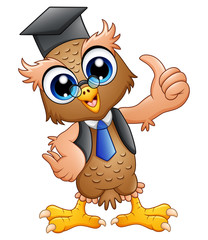 Cartoon professor owl with graduation cap