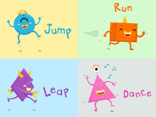 Fototapeta premium Cute Monsters Action Words