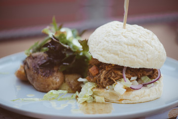 Pulled pork in steamed dumplings