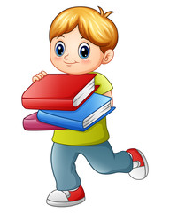 Cute boy holding book isolated on white backgroud