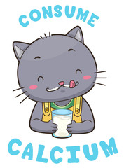 Mascot Cat Drink Milk Calcium