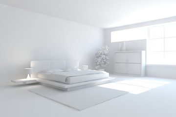 Naklejka na ściany i meble White modern bedroom. Scandinavian interior design. 3D illustration