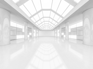 Abstract modern architecture background, empty white open space interior. 3D rendering