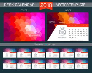 Desk Calendar 2018 Vector Design Template with abstract pattern. Set of 12 Months. vector illustration