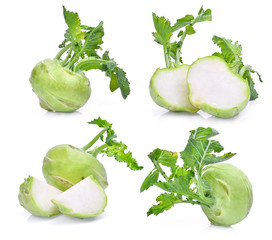 set of fresh kohlrabi with drop of water isolated on white background