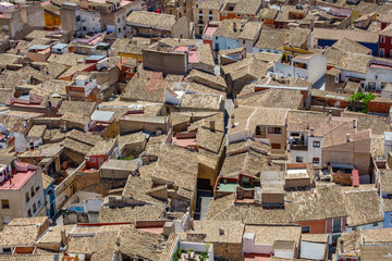 Top view of roofs in crowded city