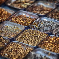 Metal beads on the open market counter in India