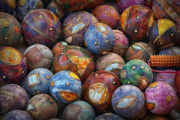 Decorative Sphere Orbs on market Wood Fill Brass Balls. Rajasthan, India