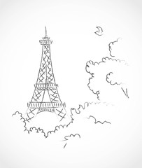 Hand drawn sketch of Eiffel tower. Vector illustration