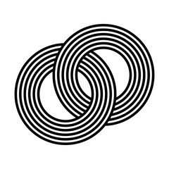 interlocked striped rings symbol pattern in black and white