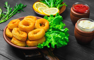 Fried squid rings breaded