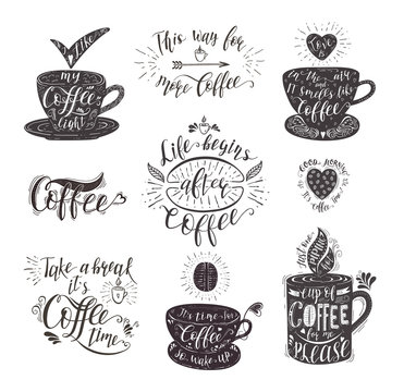 Fototapeta Set of Coffee quotes.
