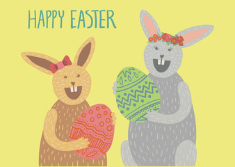Happy Easter card with bunny and eggs