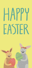 Happy Easter card with bunny and eggs