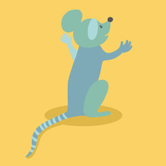 Mouse character with arms raised, back view