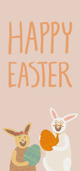Obraz na płótnie Canvas Happy Easter card with bunny and eggs