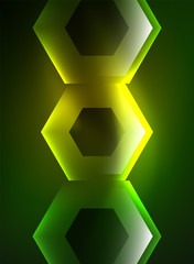 Techno glowing glass hexagons vector background