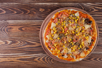 Fresh pizza with cheese