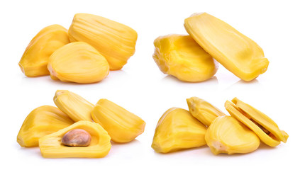 set of ripe jackfruit isolated on white background