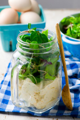 egg salad in the jar.style rustic.selective focus