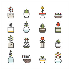 plant flower pot line icons vector illustration flat design