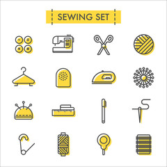 sewing set line icons vector illustration flat design